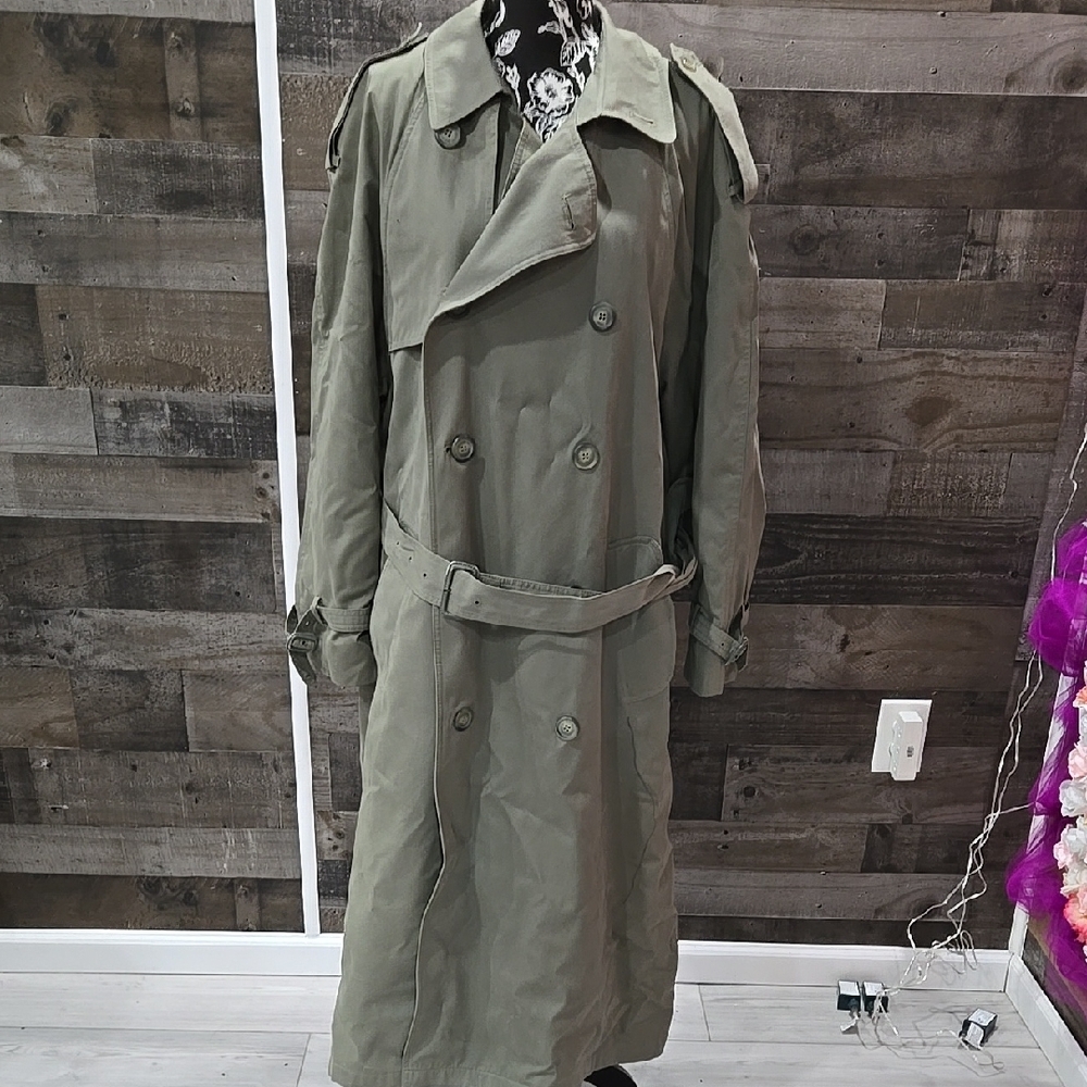 Men's Olive Double-Breasted Trench Coat